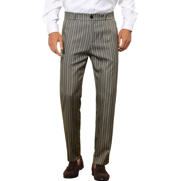 INSPIRE CHIC Striped Dress Pants for Men's Contrast Color Business Trousers Dark Brown 34