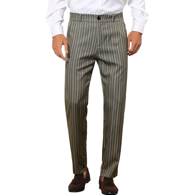 INSPIRE CHIC Striped Dress Pants for Men's Contrast Color Business Trousers Dark Brown 34