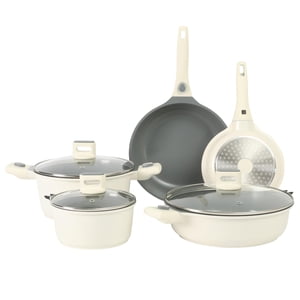 Sur La Table Essentiels de la cuisine 13 Pile amovible Pots et casseroles Premium PFA Free Premium Ceramic Non Stick Induction Sûr et Secure Kit de Cookware Poignée amovible - Carapace blanche