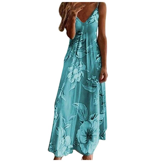 Robe Longue Décontractée Sans Manches à Col en V Imprimé Mode pour Femmes