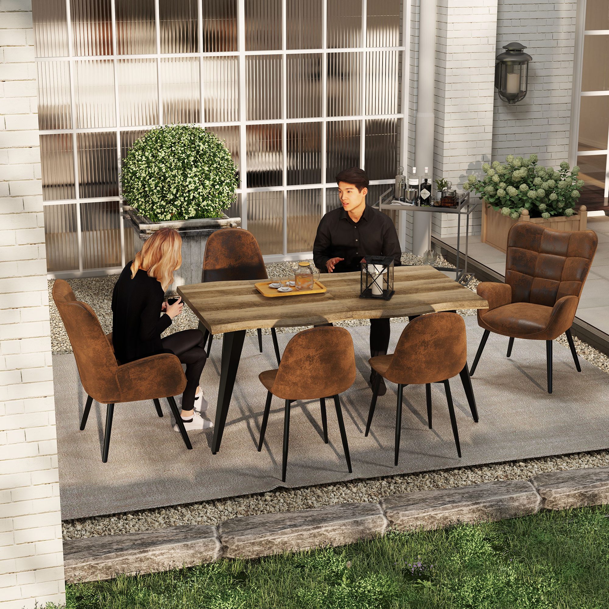 Ensemble de salle à manger rectangulaire moderne 5 pièces Homy Casa, table en faux bois avec 4 chaises rembourrées