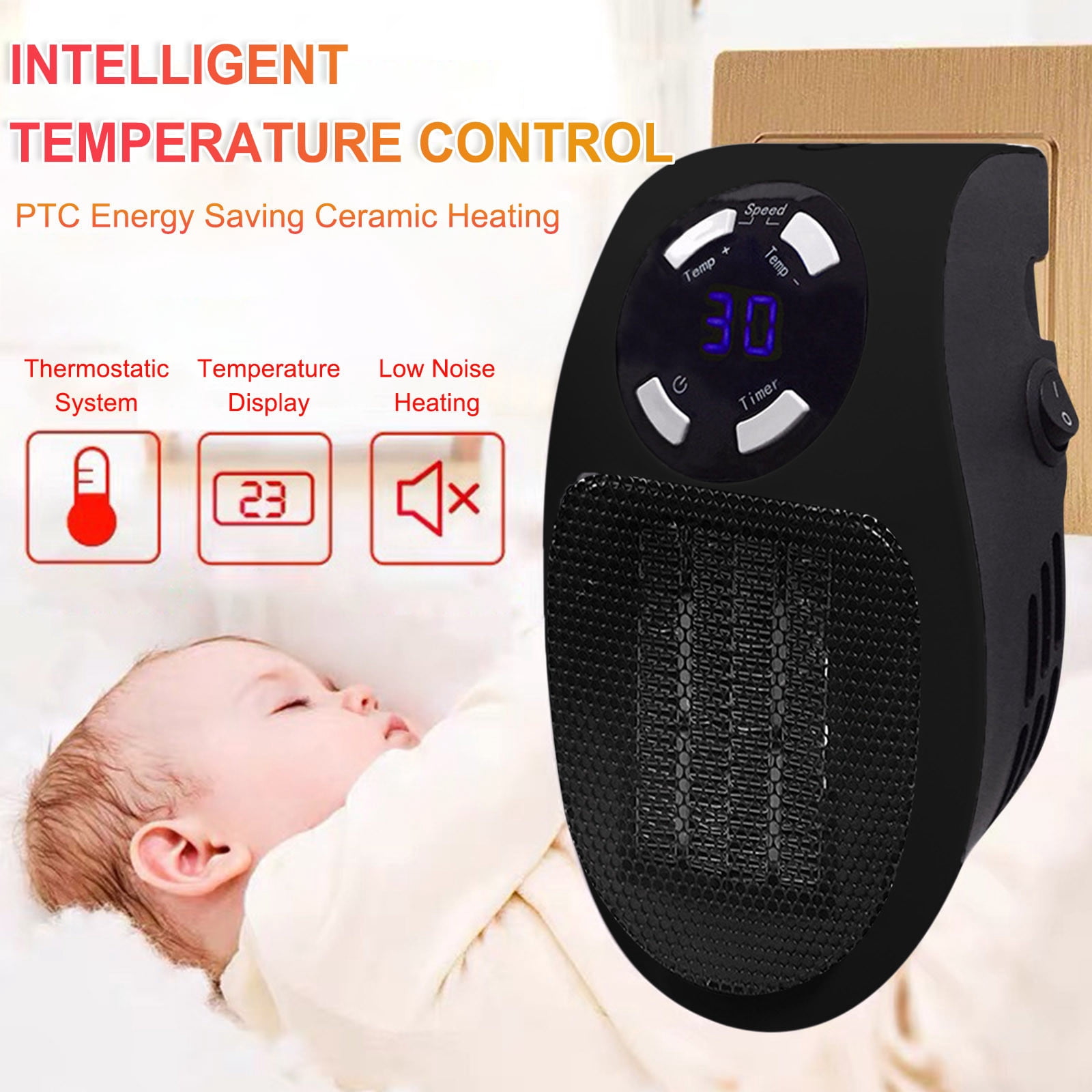 Clearance Space Heater,500W Wall Heater with Adjustable Thermostat, Timer and Led Display for Indoor Use