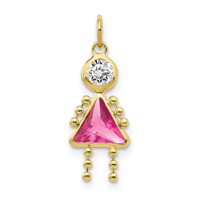 Pendentif Breloque Collier Pierre de Naissance Fille Octobre en Or Jaune 10k Enfant