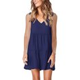 thumbnail image 2 of Penkiiy Robe Tunique d'Été pour Femme Sans Manches à Col en V Décontractée Ample Fluide Évasée Robe Débardeur L Bleu Foncé, 2 of 8