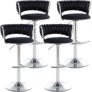 Tabourets à barres de velours Ensemble de 4, Tabouret de comptoir de hauteur avec bas dos, Taboureau de bar pivotant pour l'île de la cuisine, Pub (noir)