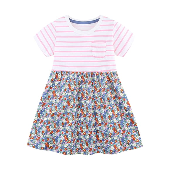 LOVZFMLL Summer Kid's Dress Polka Embroidery Knitted Girls' Short Sleeved Skirt