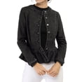 thumbnail image 1 of INSPIRE CHIC Women's Round Neck Button Down Ruffled Hem Cropped Washed Denim Jacket Black S, 1 of 7