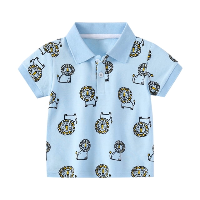 Toddler Girls Summer Tops Tees Solid Short Sleeve Cute Cartoon Print Button Tee Blouse Spring Shirts For Boy 3-4T
