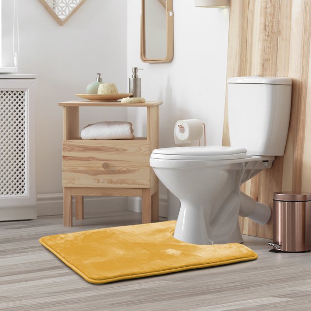 1 Contour Clara Clark Bath Mat Bathroom Rug - Absorbent Memory Foam Bath Rugs - Non-Slip, Thick, Cozy Velvet Feel Microfiber Bathrug, Plush Shower, Toilet- Floor Bathmats Carpet - Gold - 24"x19"