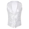 thumbnail image 1 of Doomiva Men Shiny Sequins Vest Button Sleeveless Slim Fit Waistcoat Club Prom Party Performance Dance Jacket White 150/M, 1 of 7