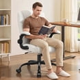 thumbnail image 1 of COOLHUT PU Leather Ergonomic Office Chair, Mid Back Home Computer Chair with Flip-up Armrest, Adjustable Height & Back Support, 360° Swivel Gaming Chair with Wheels & Rocking Function, Space Saving, 1 of 10
