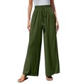 thumbnail image 2 of Jsaierl Side Split Palazzo Pants for Women Elastic Waisted Drawstring Lounge Linen Pants Solis Color Flowy Beach Vacation Trousers, 2 of 7