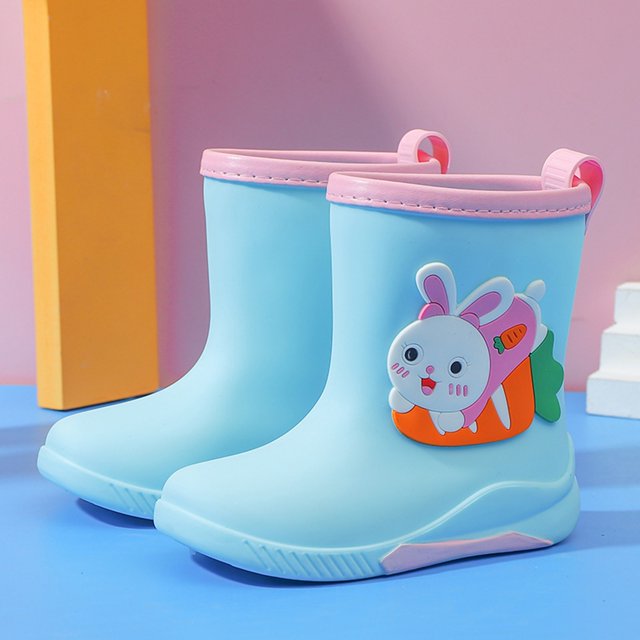 XIMIN Kids Rain Boots Cute Non Slip Rain Boots Toddler Cartoon Rabbit PVC Rubber Rain Shoes with Warm Inner Boys Girls Rubber Short Rainboots for Outdoor
