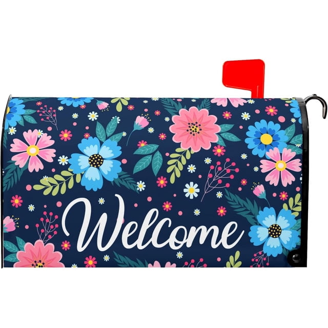 Spring Summer Flowers Magnetic Mailbox Cover Floral Welcome Design Standard 18x21 Waterproof Holiday Garden Decorations for Outside