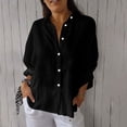 thumbnail image 4 of RKSTN Hauts pour Femmes Couleur Unie Coton et Lin Col Rabattu Chemises à Manches Longues Blouses Décontractées Printemps Été Polyvalentes Amples Grande Taille Hauts pour Femmes, 4 of 5