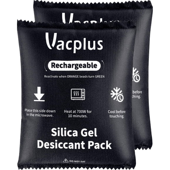 Vacplus 2 Pack 400g Reusable Desiccant Packs for Storage, Large Silica Gel Packets with Indicator Beads, Dehumidifier and Moisture Absorber for Car, Closet, Drawer, 5.8" x 7.1"
