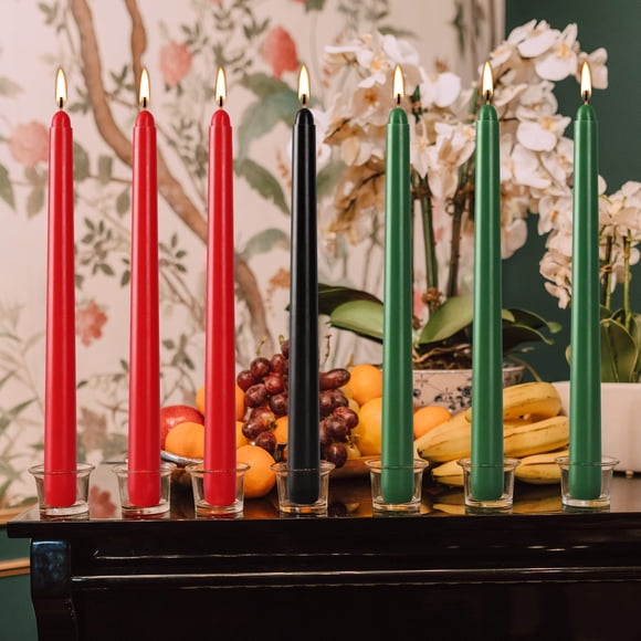 Liquidation! Bougies Coniques Décoratives, Ensemble de 7 Bougies Coniques Kwanzaa, 3 Rouges, 3 Vertes, 1 Noire, Non Parfumées, pour Porte-Bougies et Déco Maison, Yoga, Méditation, Patio, Déco de Table