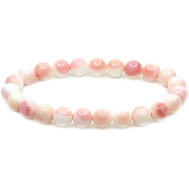 Bracelet Extensible Unisexe en Perles Rondes de 8 mm en Coquille de Conque Pink Queen de Qualité AAA Naturelle