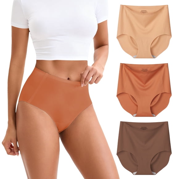 INNERSY Seamless High Waist Briefs Underwear for Women Soft No Show Panties 3 Pack(M,Brown)