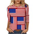 thumbnail image 1 of CEHVOM T-shirt Imprimé Mode Femme Jour de l'Indépendance Manches 3/4 Blouse Col Rond Tops Décontractés Liquidation, 1 of 5