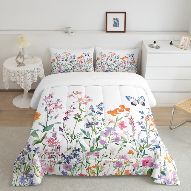 Erosebridal Spring Floral Comforter Sets Toddler Size, Botanical Leaves Down Comforter, Lodge Cabin Decor
