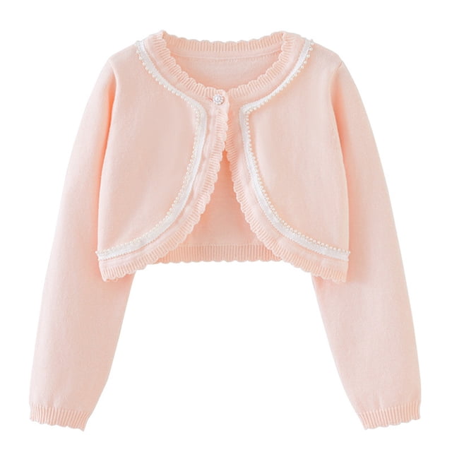 Besolor Girls Cropped Shrug Cardigan Open Front Long Sleeve Knit Sweaters Button Closure Cover up Tops for Dress