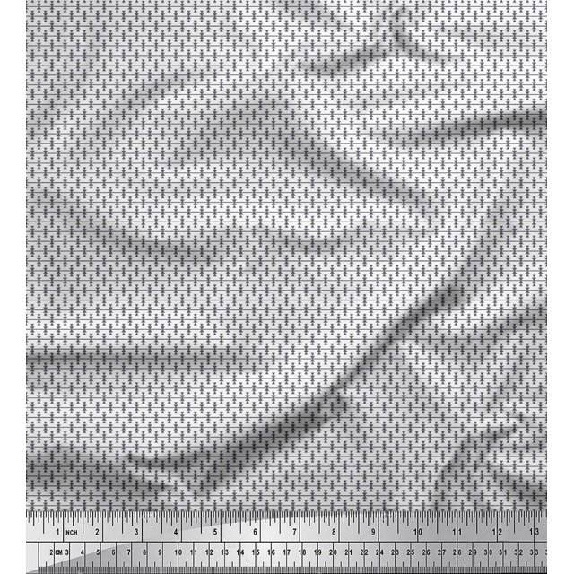 Soimoi Japan Crepe Satin Fabric Stripe & Triangle Small Print Sewing Fabric Yard 42 Inch Wide