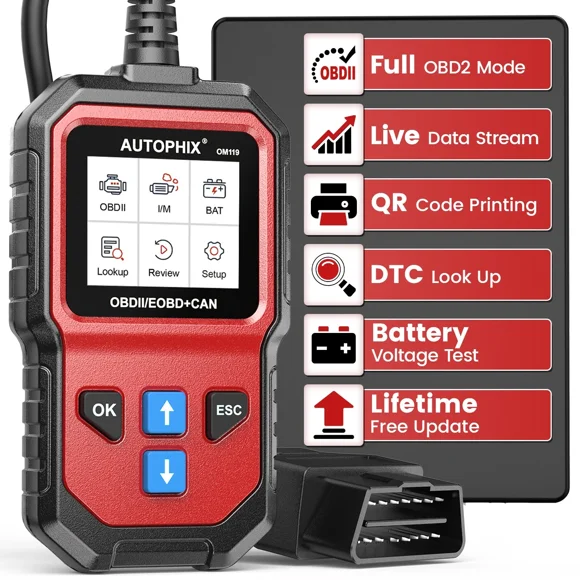 Autophix OM119 OBD2 Scanneur, Lecteur de Code de Défaillance de Moteur de Voiture Outil Professionnel de Diagnostic et d'Analyse avec Fonctions OBDII Complètes