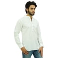 thumbnail image 2 of Atasi Kurta Court Ethnique pour Homme Blanc Cassé Col Mandarin Chemise en Coton-Xxx-Grand, 2 of 6