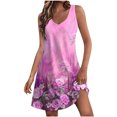 thumbnail image 2 of Ovzne Robes pour Femmes 2025 Robe pour Femme Mode Été Femme Poche Imprimé Sans Manches Robe Col en V Robe de Vacances Imprimée Liquidation, 2 of 5