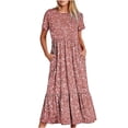 thumbnail image 1 of Penkiiy Robe à Manches Courtes pour Femmes, Imprimé Brillant, Ample, Unie, Décontractée, d'Été, Fluide, à Étages, Longue Maxi avec Poches, P Rose, 1 of 8