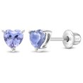 thumbnail image 1 of CZ Heart Solitaire Simulated Alexandrite Earrings Screw Back - Sterling Silver, 1 of 6