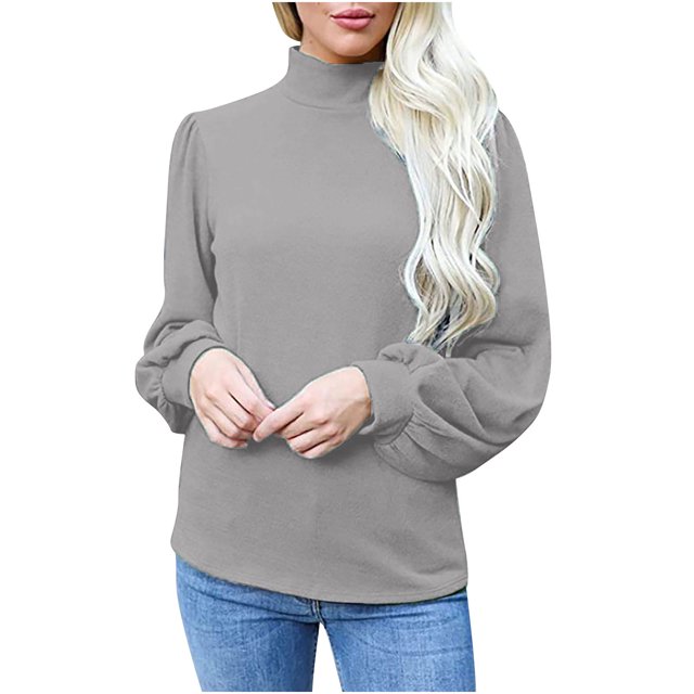 KIHOUT Spring Winter Womens Tops Blouse Long Sleeve High Collared T-shirts Solid Color Casual Loose Sweatshirt Tops