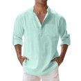 thumbnail image 1 of Kcodviy Mens Spring Loose Stand Dragon Button Up Shirt Solid Color Pocket Long one Short Sleeve Pullover Shirt, 1 of 5
