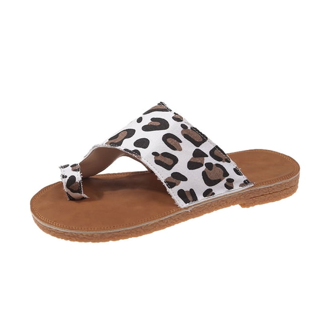 KIHOUT Summer Womens Sandals, Ladies Summer Flip-flop Leopard Toe Flat Beach Sandals
