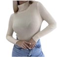 thumbnail image 1 of Dagegui Turtleneck Sweaters for Women Ribbed Knit Long Sleeve Jumper Stretchy Slim Fit Pullover Fall Tops Beige,M, 1 of 5