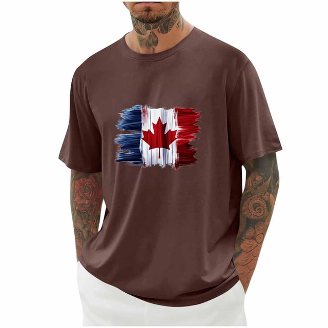 Pisexur T Shirts for Man , Hommes Imprimé Col Rond Mode Décontractée Manches Courtes Blouses Col Rond Chemises Marron, 3TG Chemises de Golf Hommes & Chemises Hommes