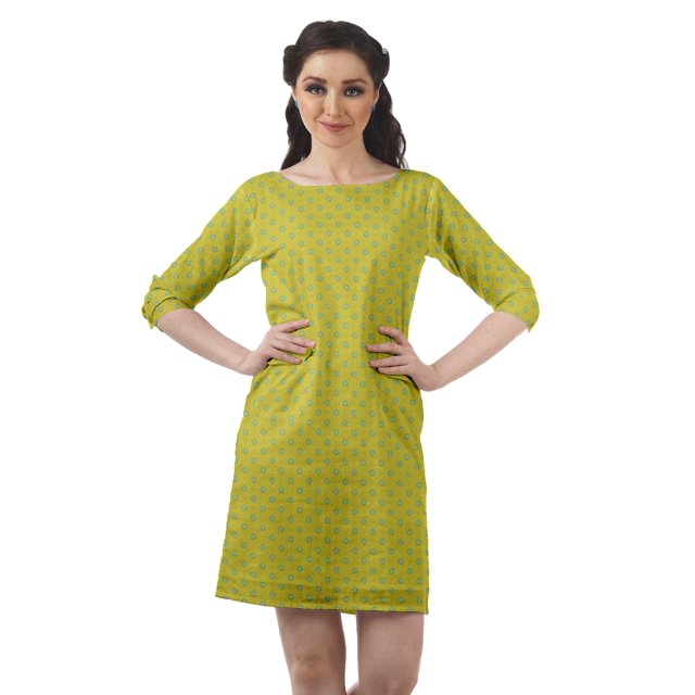 Moomaya Robes Tuniques Imprimées Femmes Fente Arrière Robe à Manches 3/4 avec Poches