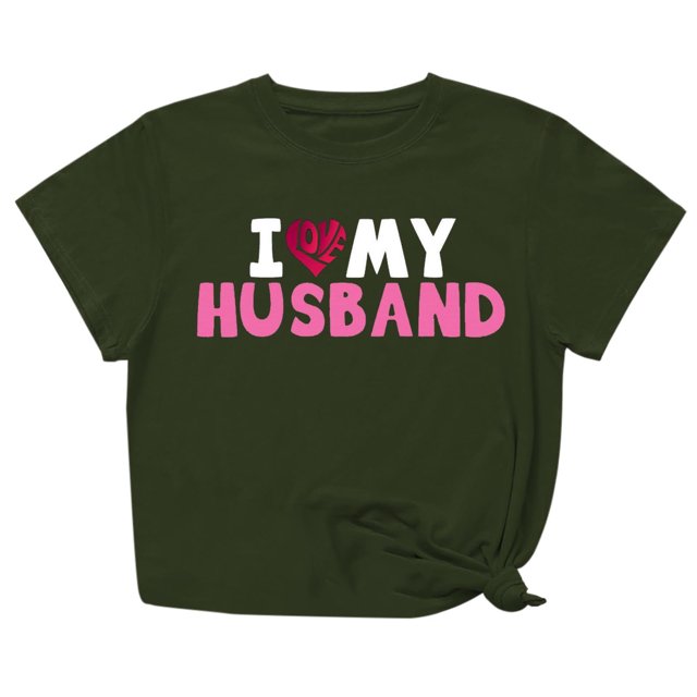Penkiiy T-Shirt Femme J'aime Mon Mari Mignon Relation Mariée 2TG Vert Armée