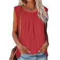 thumbnail image 4 of lcziwo Débardeur Estival Décontracté pour Femme Froncé Sans Manches en Coton et Lin Tunique Col Rond Confortable Doux Coupe Ample Gilet Chemise, Rouge, P, 4 of 9