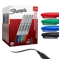 thumbnail image 1 of Marqueurs permanents Sharpie, pointe fine, couleurs assorties, 36 unités, 1 of 9