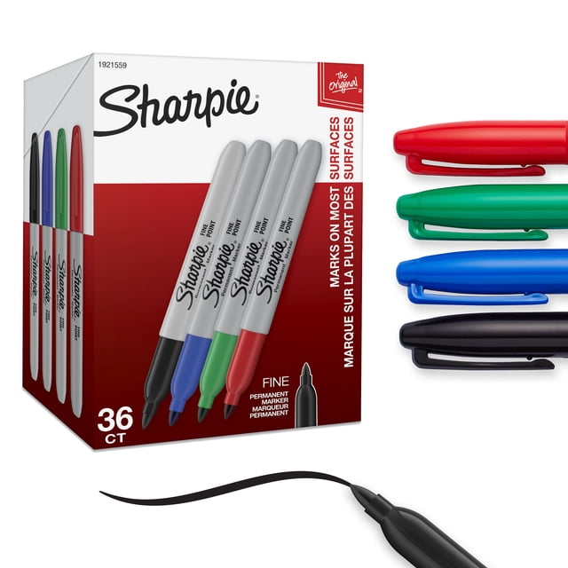 Marqueurs permanents Sharpie, pointe fine, couleurs assorties, 36 unités