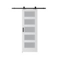 thumbnail image 1 of 5-Panel Glass Barn Door With Sliding Door Hardware Kit & Handle, Wooden Solid MDF Core & Eco Water-Proof PVC Veneer, White ,Long Lasting, 1 of 7