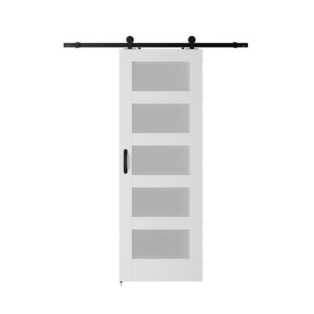 5-Panel Glass Barn Door With Sliding Door Hardware Kit & Handle, Wooden Solid MDF Core & Eco Water-Proof PVC Veneer, White ,Long Lasting