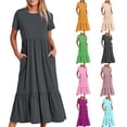 thumbnail image 1 of Sentmoon Robe de Travail Grande Taille à Manches Courtes Robe T-Shirt Couleur Unie Ample à Col Rond Robes pour Femmes 2025 avec Poches Été Stylée pour Détente Confortable Vert G, 1 of 6