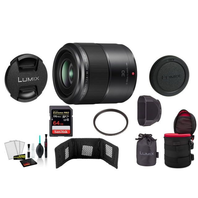 Panasonic Lumix g Macro 30mm F/2.8 ASPH. Méga O.I.S. Objectif avec Carte Mémoire (Modèle International)