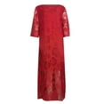 thumbnail image 4 of RKSTN Women's Summer Dress Casual Solid Color Midi Sleeve Splicing Mesh Flowy Midi Dress, 4 of 6