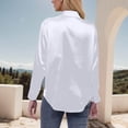 thumbnail image 3 of Ladies Tops, Women's Solid Color Long Sleeved Button Turndown Collar Fashionable Top, Birthday Gifts, 3 of 5