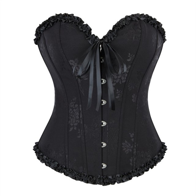 Haut Corset à Volants pour Femmes, Gaine Florale, Bustier à Armatures, Shapewear, Overbust, Fête, Corsets Push-Up pour Robe, Noir, TTG