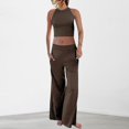 thumbnail image 1 of Ladies 2 Piece Pants Set Casual Crew Neck Pockets Vacation Outfit (Black S), 1 of 8